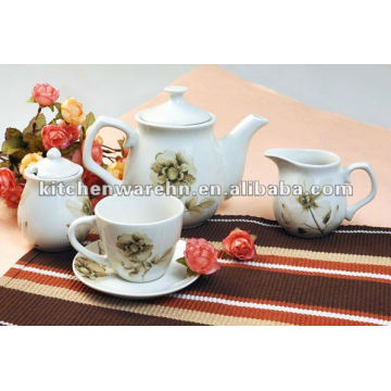 Haonai 500ml Ceramic teapot set with flower decal cmyk